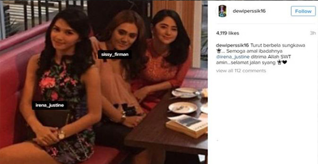 Ungkapan duka cita Dewi Persik untuk Irene Justine